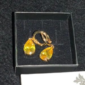 Women's Yellow Azuria Dange Zirconia Crystals Teardrop  Earrings with Box